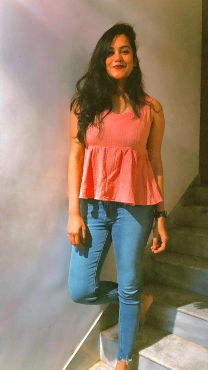 PINK WOOD STRIPED PEPLUM