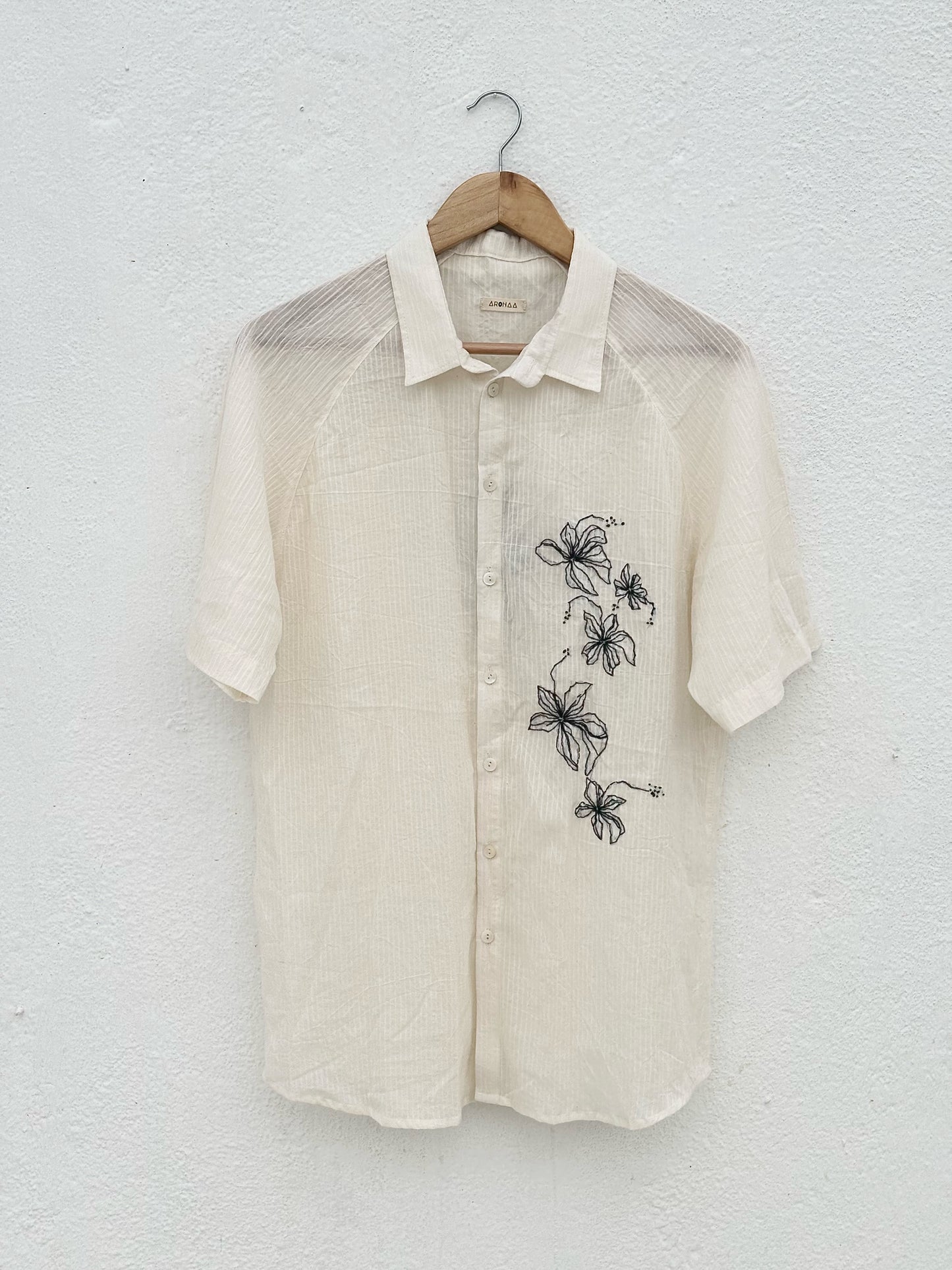 WHITE SELF-STRIPE EMBROIDERED SHIRT
