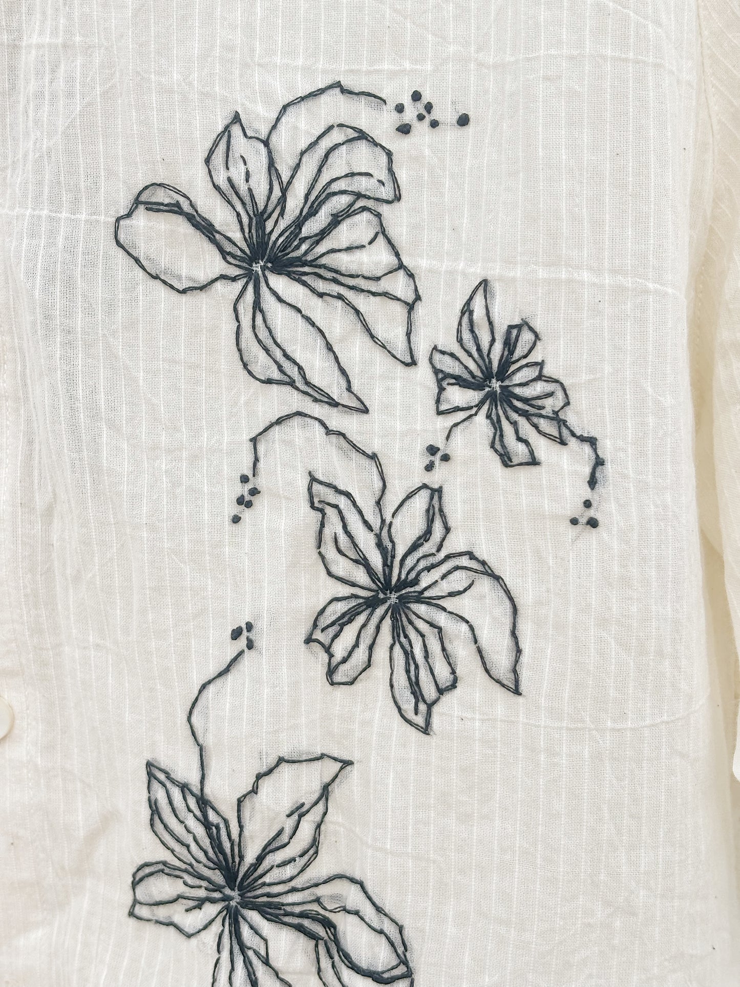 WHITE SELF-STRIPE EMBROIDERED SHIRT