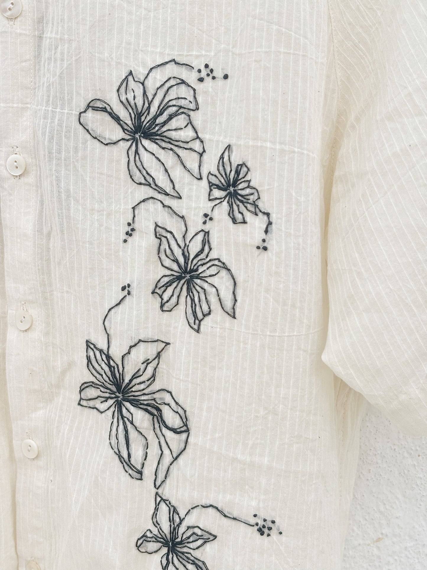 WHITE SELF-STRIPE EMBROIDERED SHIRT