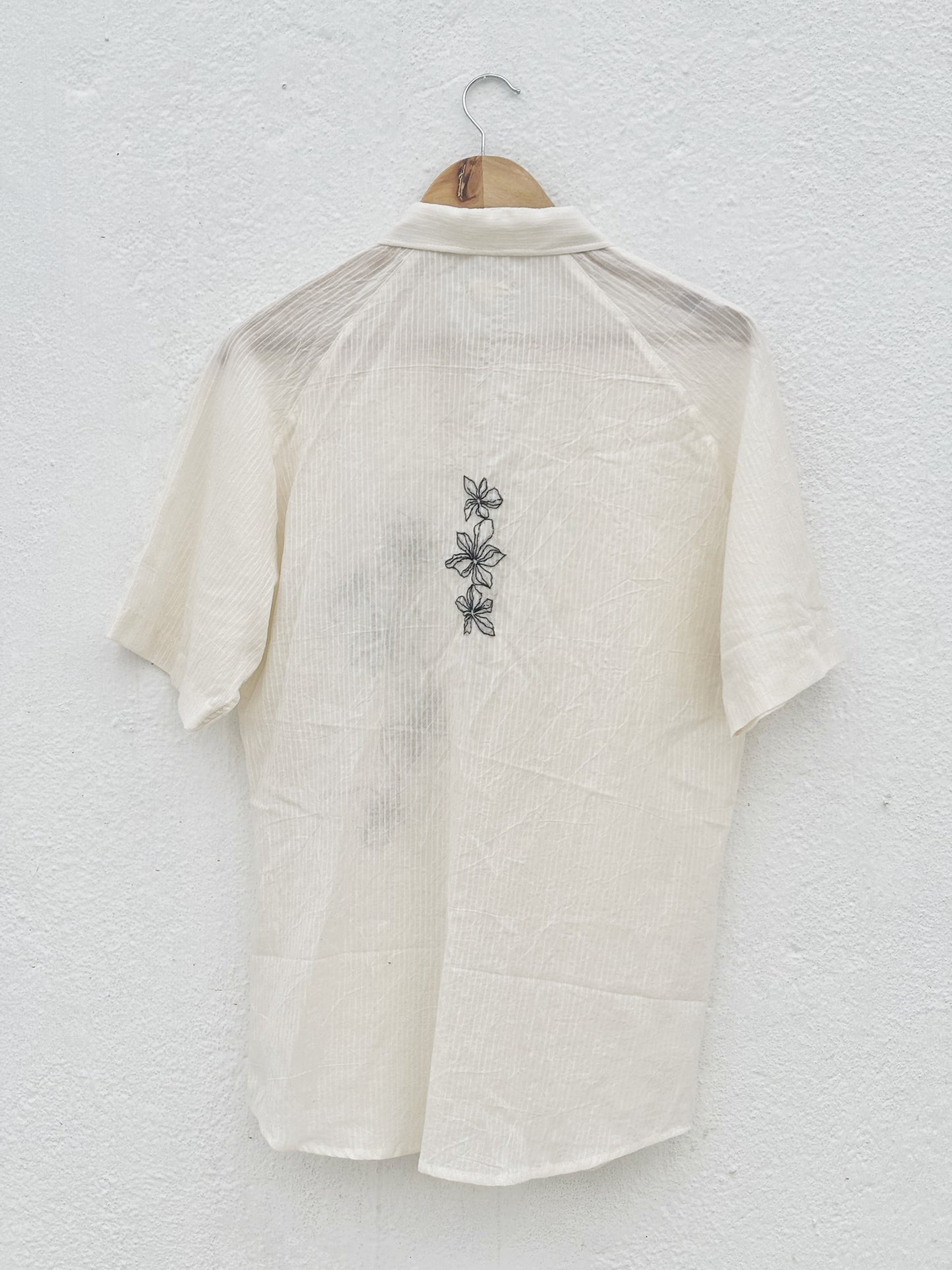 WHITE SELF-STRIPE EMBROIDERED SHIRT