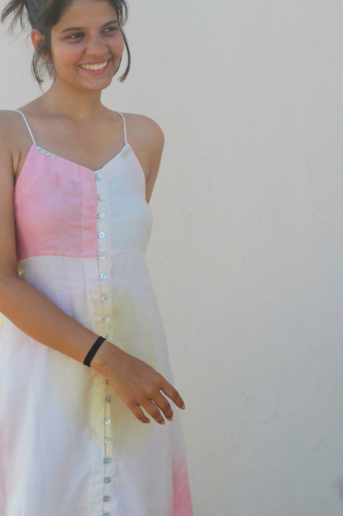 MULTI COLOUR HAND-PAINTED DRESS WITH MIRROR EMBELISHMENTS