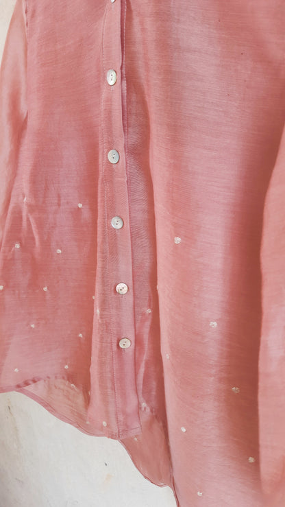 PINK WOOD “MINIMAL EMBROIDERED” STATEMENT SHIRT