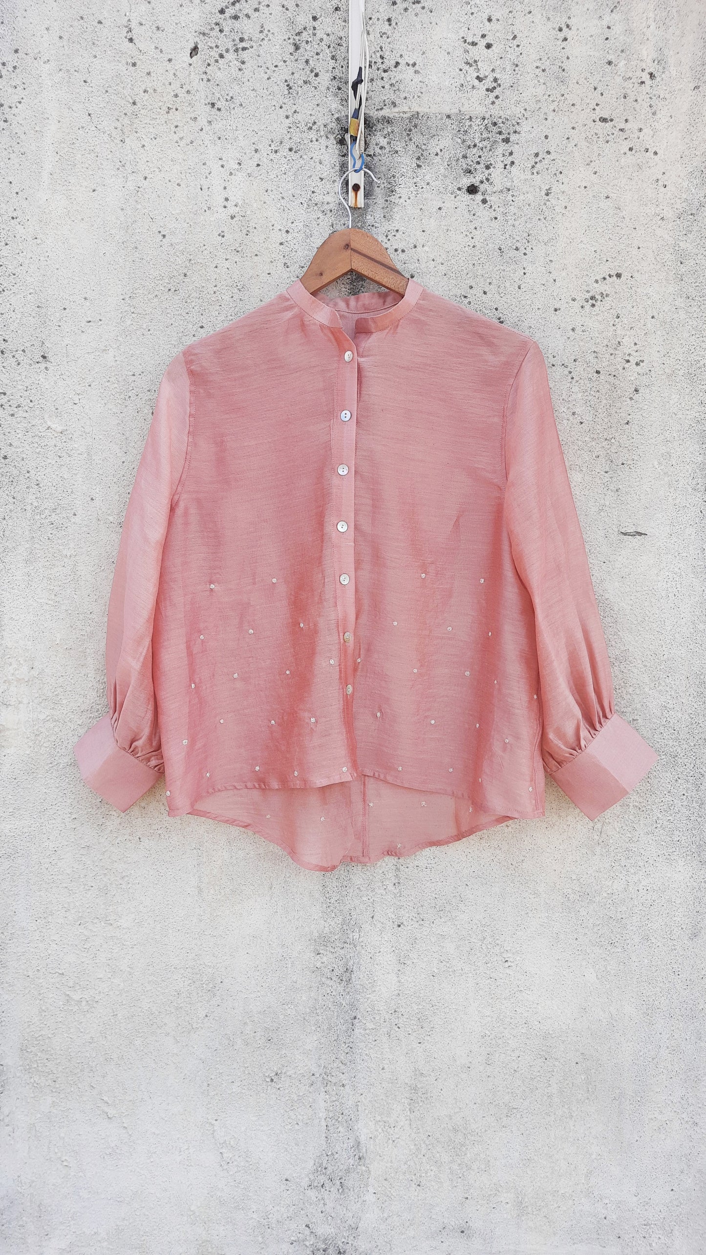 PINK WOOD “MINIMAL EMBROIDERED” STATEMENT SHIRT