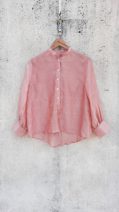 PINK WOOD “MINIMAL EMBROIDERED” STATEMENT SHIRT