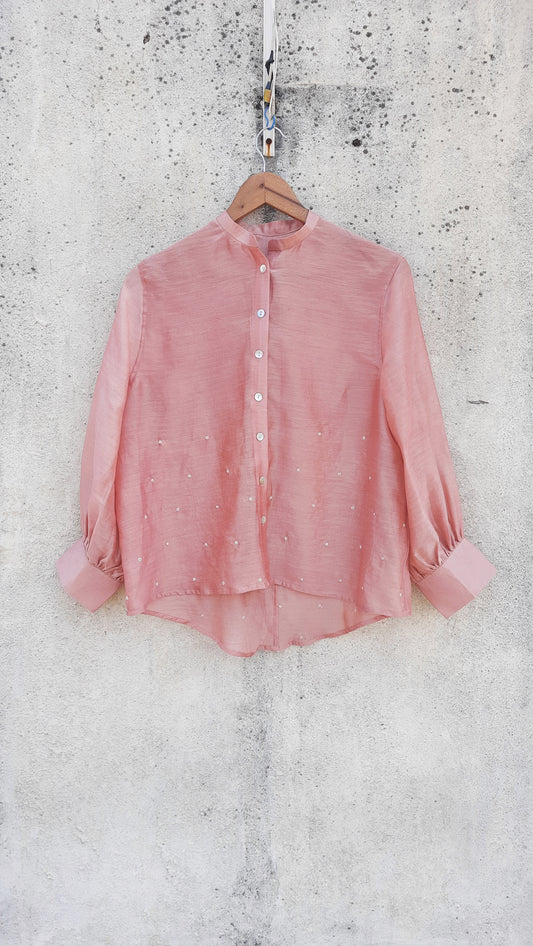 PINK WOOD “MINIMAL EMBROIDERED” STATEMENT SHIRT