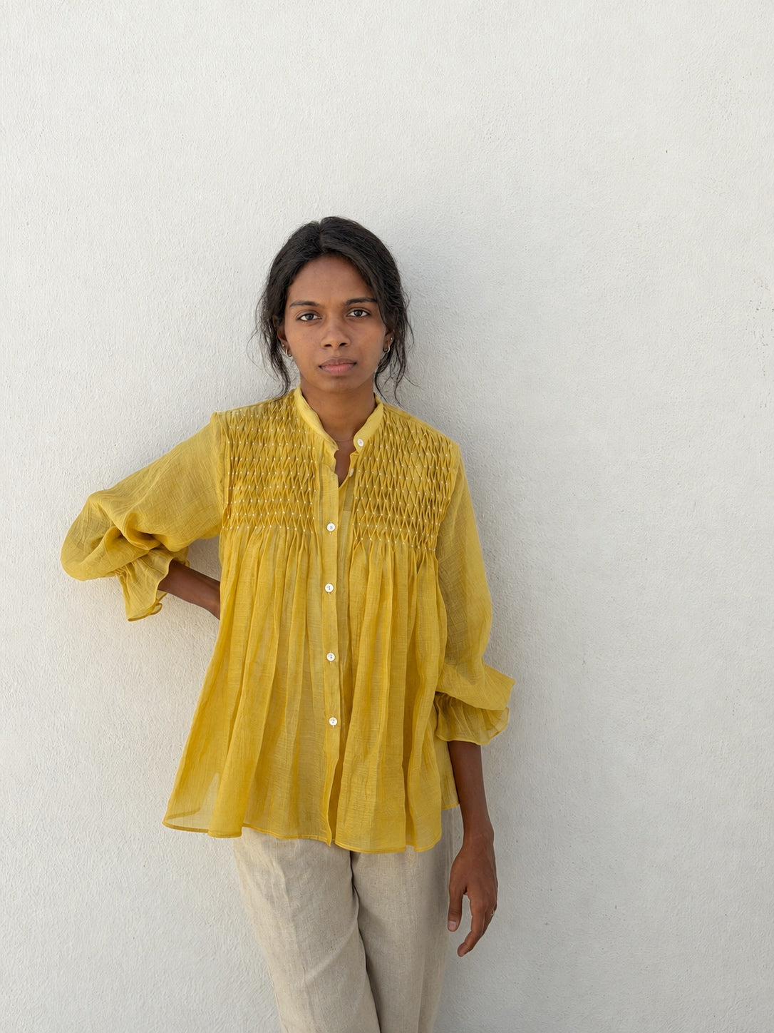 YELLOW SMOCKING SHIRT