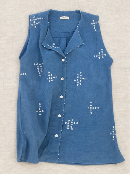 INDIGO SLEEVELESS SUNGUDI SHIRT