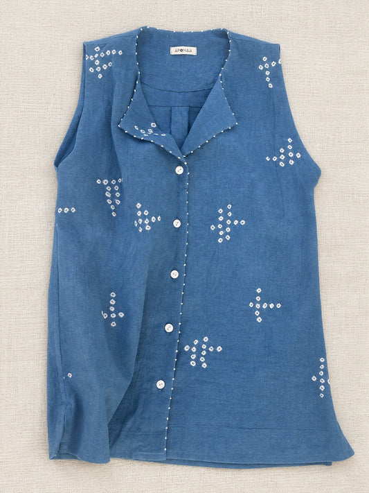 INDIGO SLEEVELESS SUNGUDI SHIRT