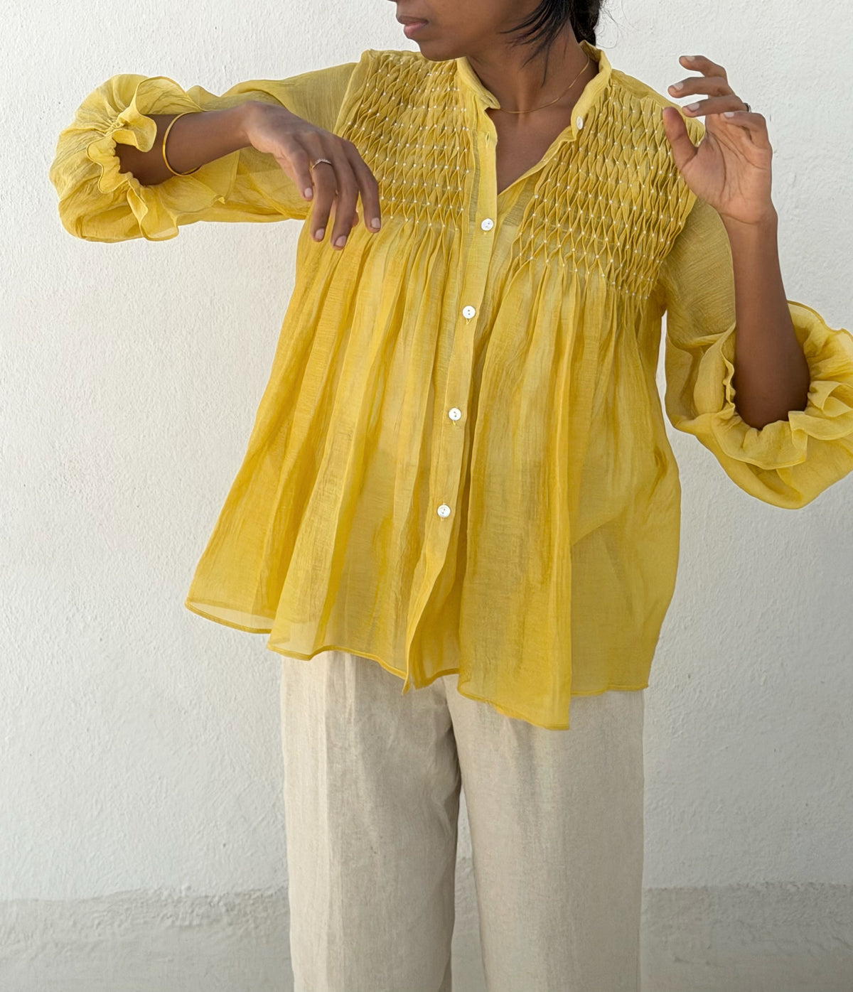 YELLOW SMOCKING SHIRT