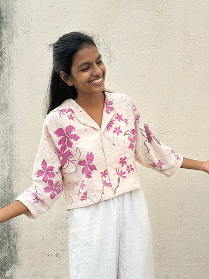 PINK WOOD KIMONO HAND-PAINTED SHIRT