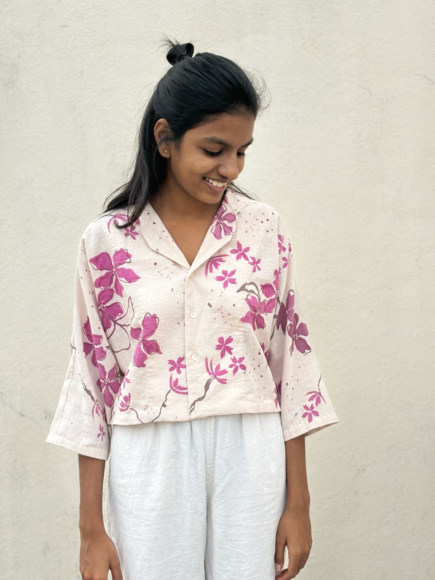 PINK WOOD KIMONO HAND-PAINTED SHIRT