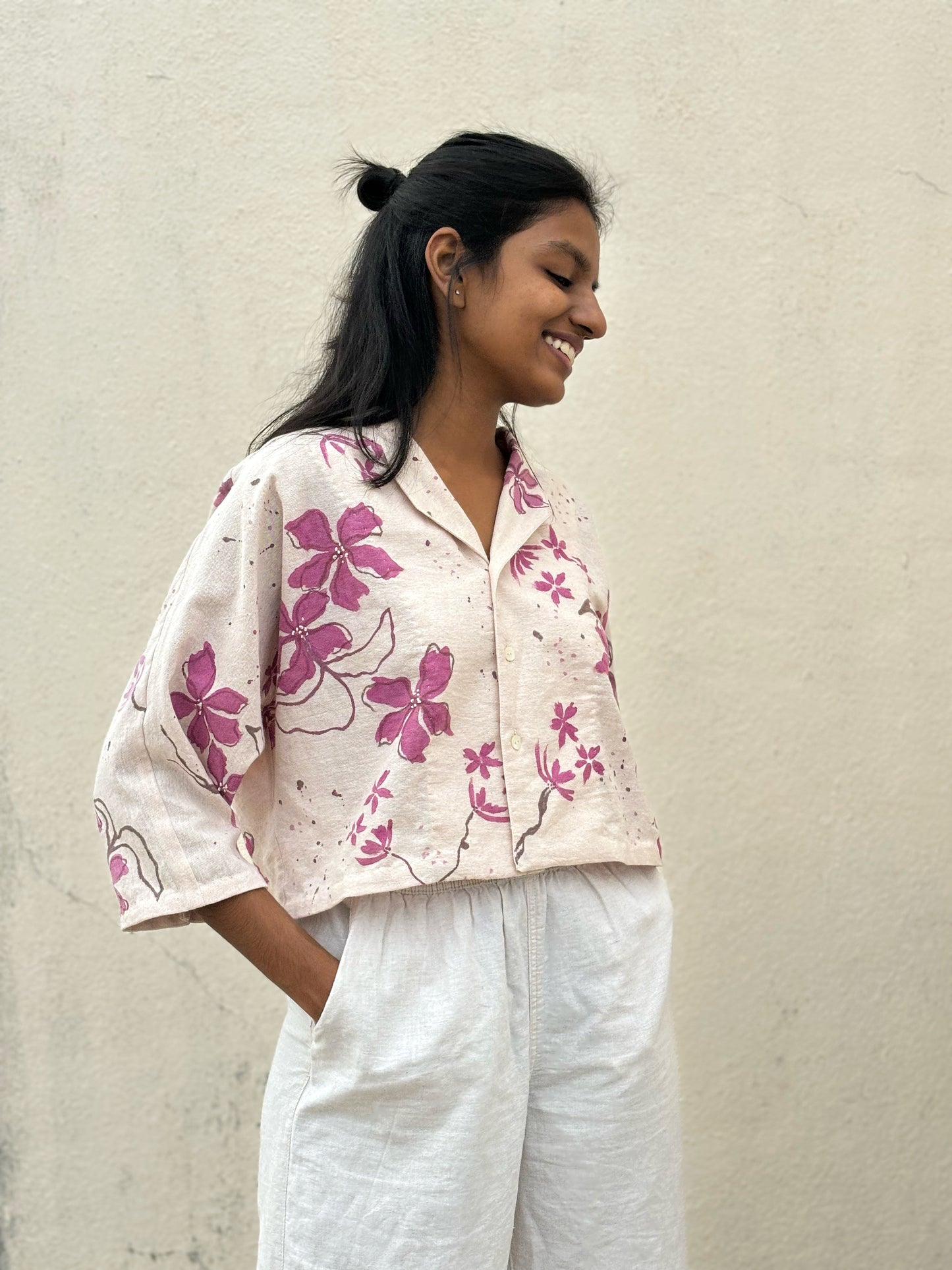 PINK WOOD KIMONO HAND-PAINTED SHIRT