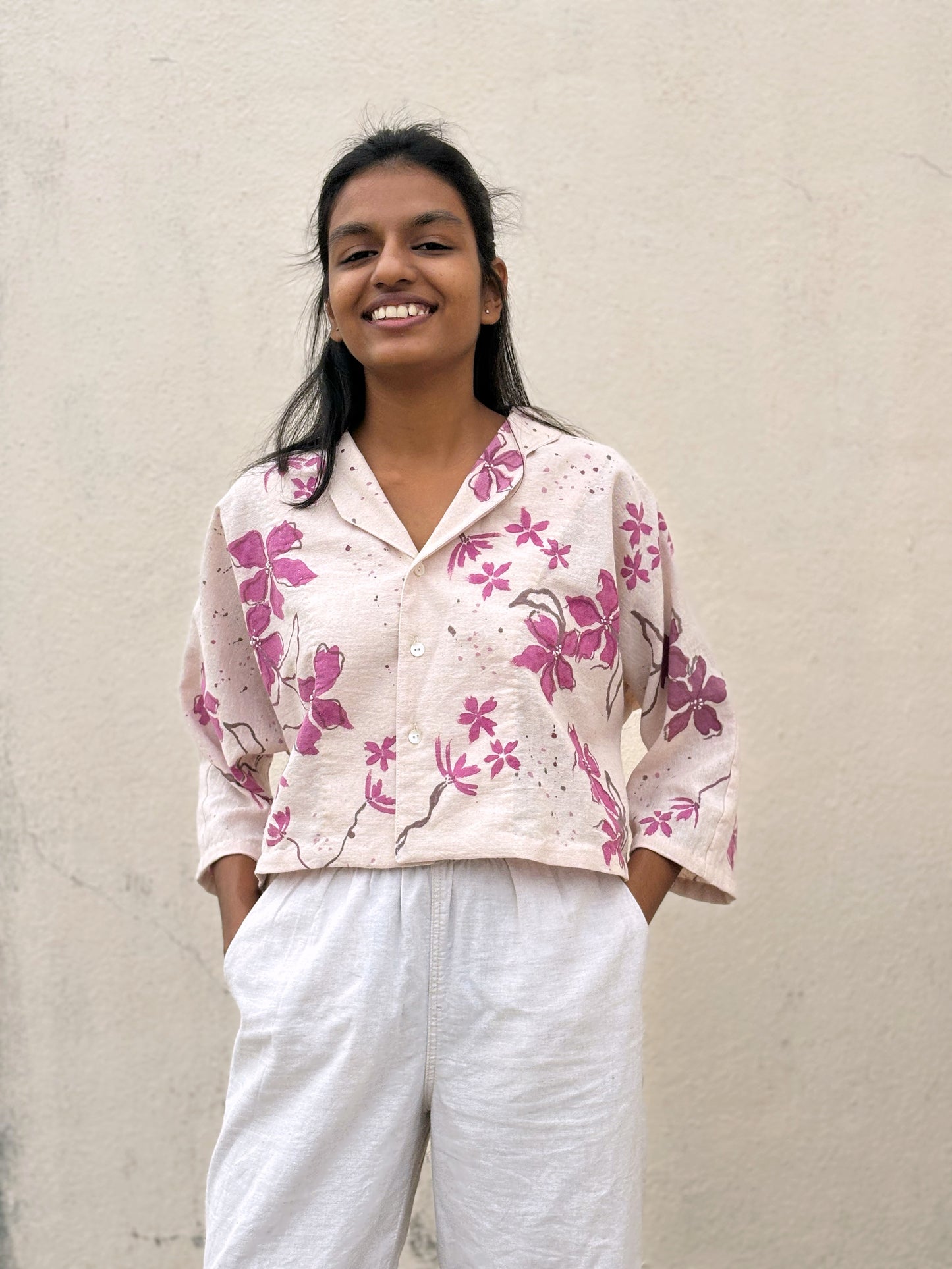 PINK WOOD KIMONO HAND-PAINTED SHIRT