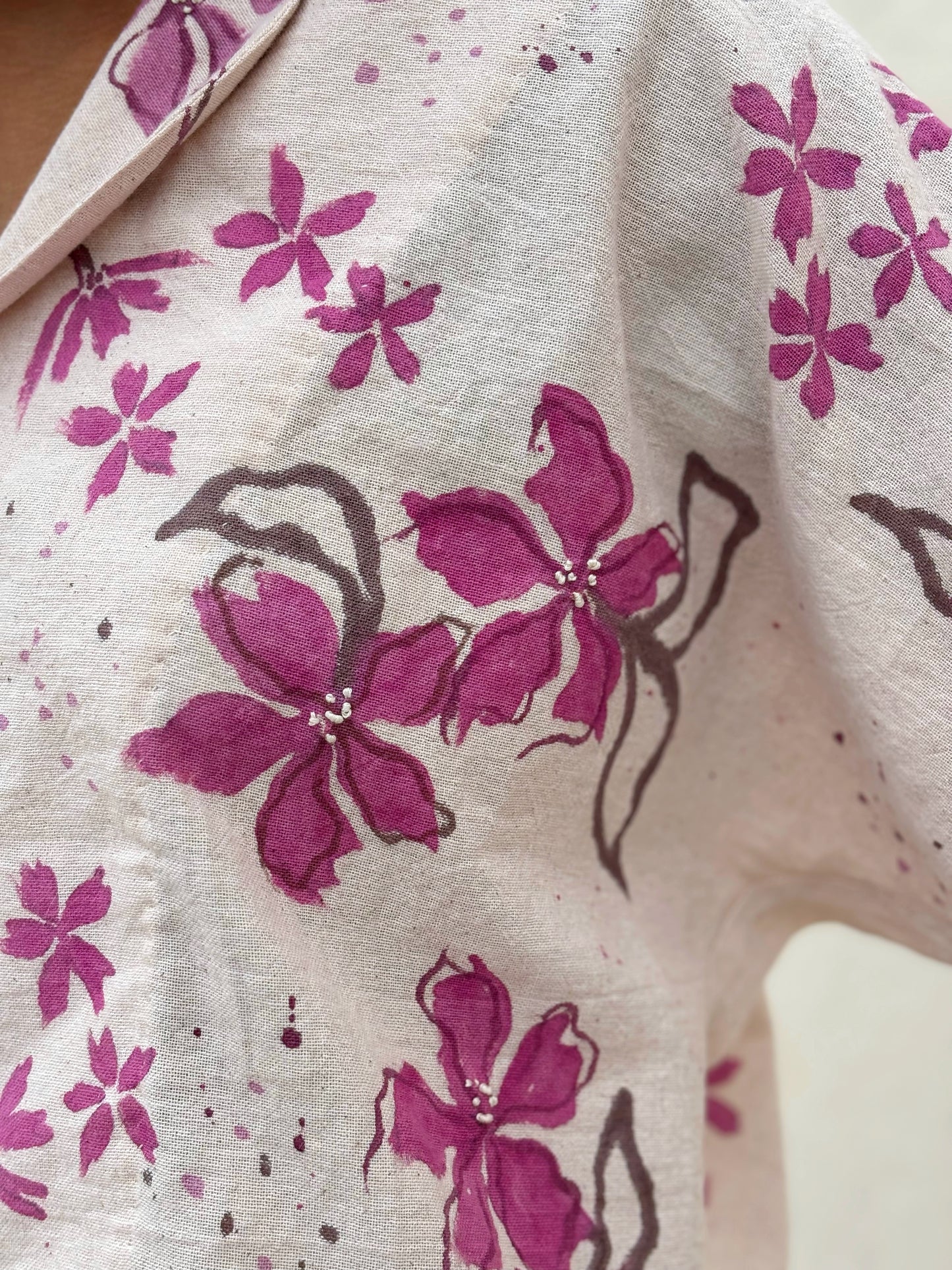 PINK WOOD KIMONO HAND-PAINTED SHIRT