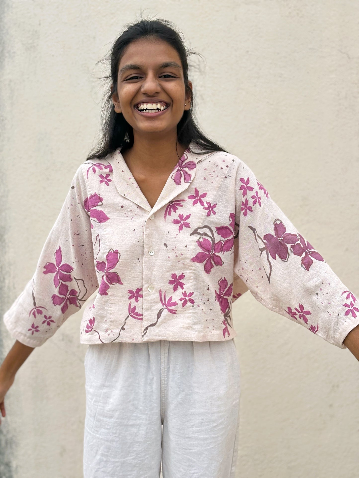 PINK WOOD KIMONO HAND-PAINTED SHIRT