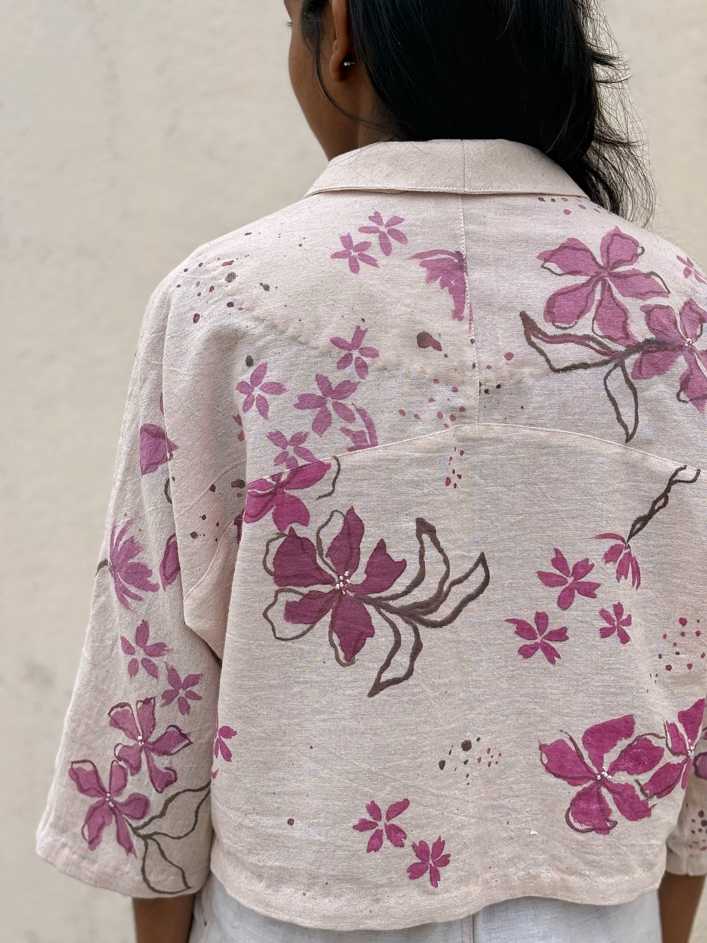 PINK WOOD KIMONO HAND-PAINTED SHIRT