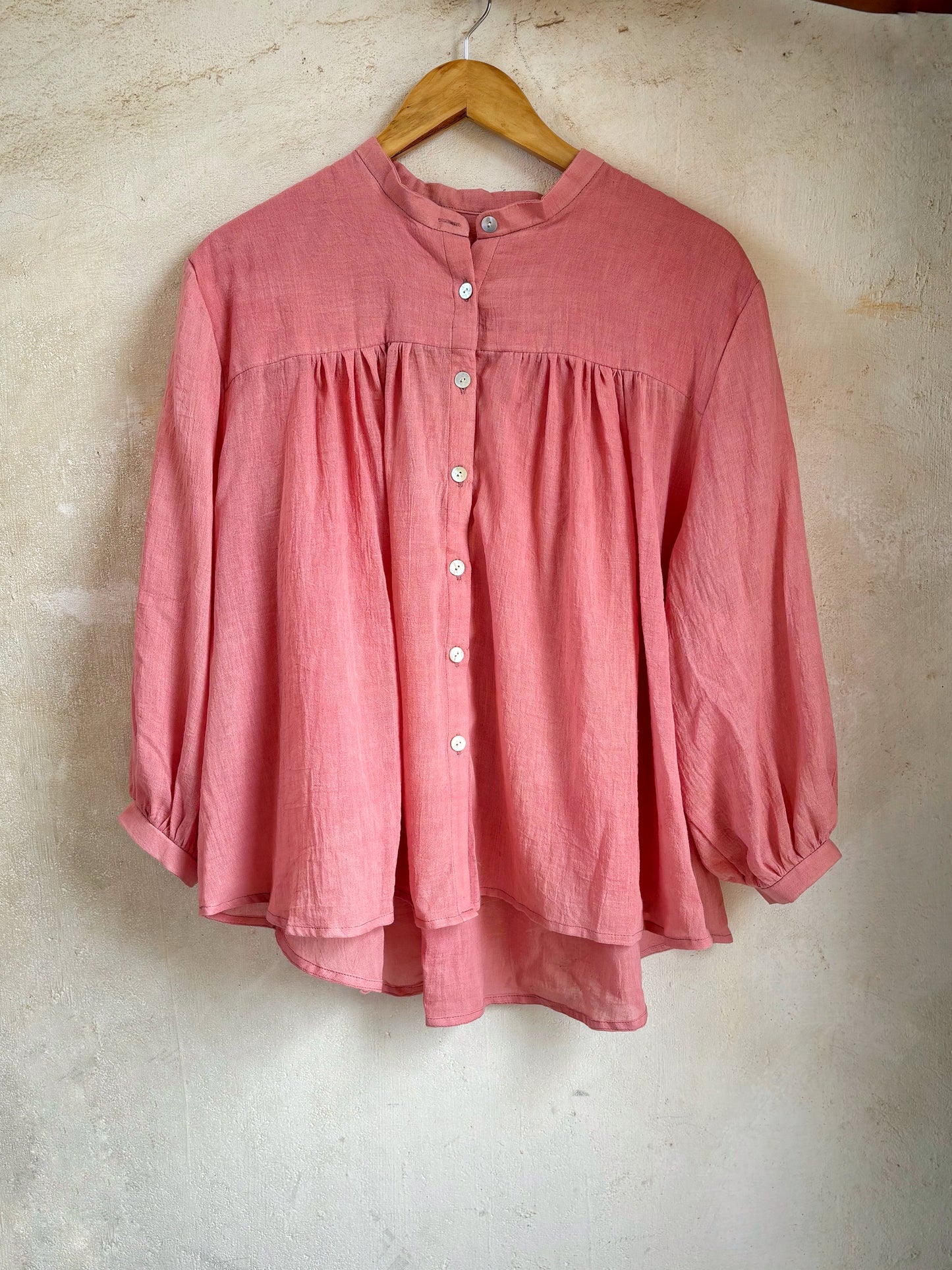 PINK WOOD GATHERED SHIRT