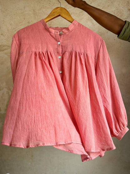 PINK WOOD GATHERED SHIRT