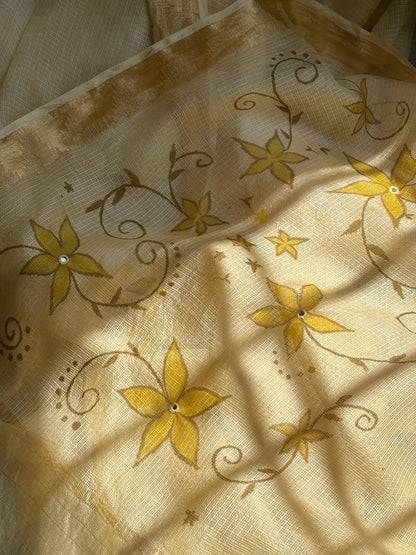 MELLOW YELLOW HAND PAINTED SAREE