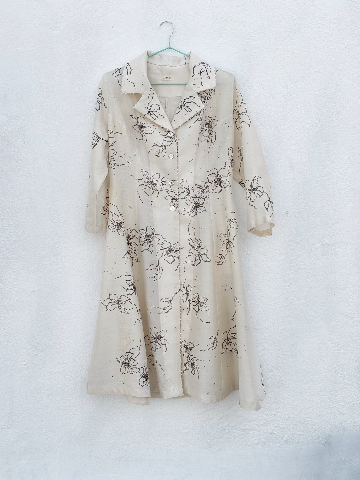 WHITE FLORAL (HAND PAINTED) LONG SHIRT