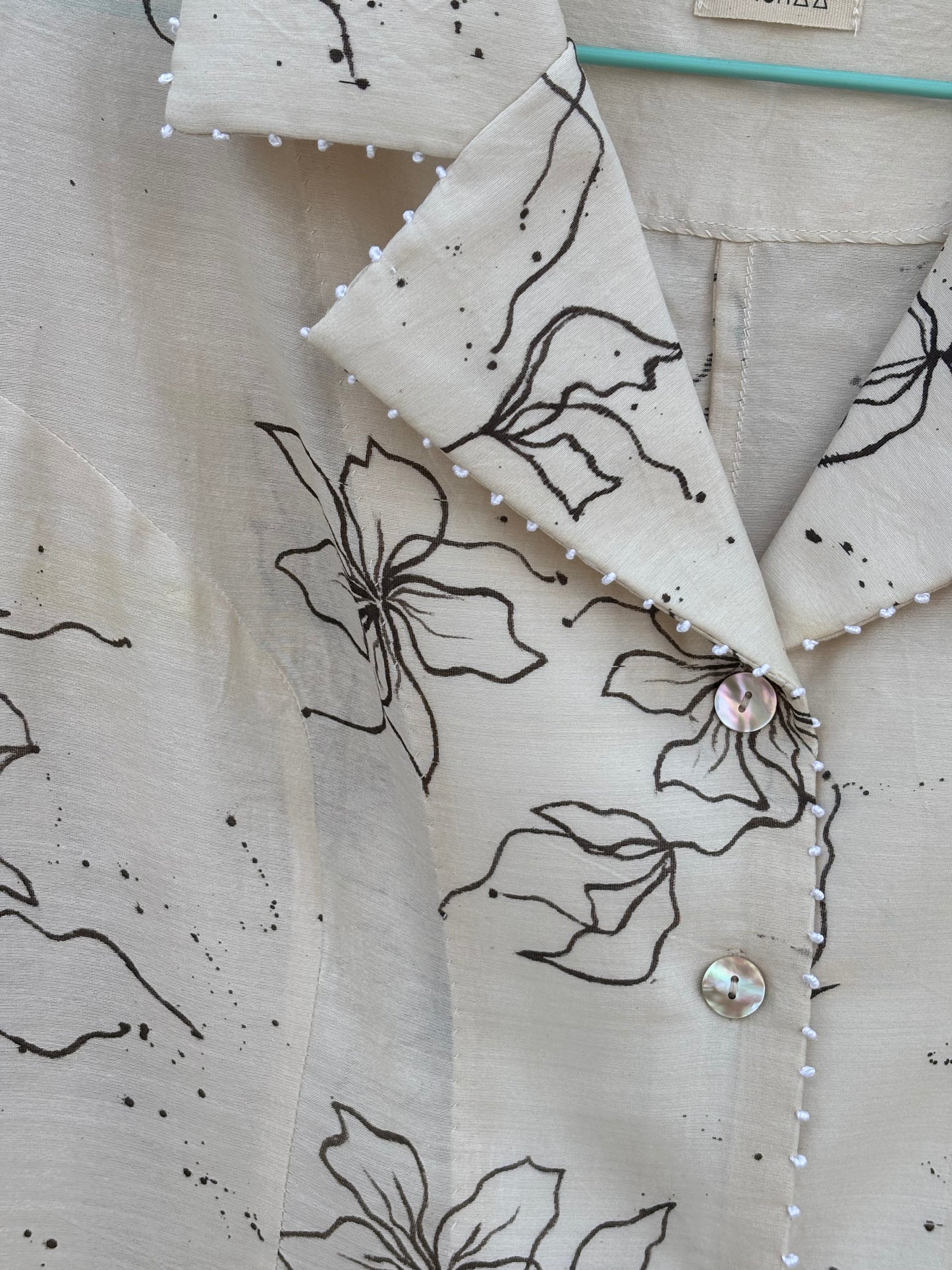 WHITE FLORAL (HAND PAINTED) LONG SHIRT
