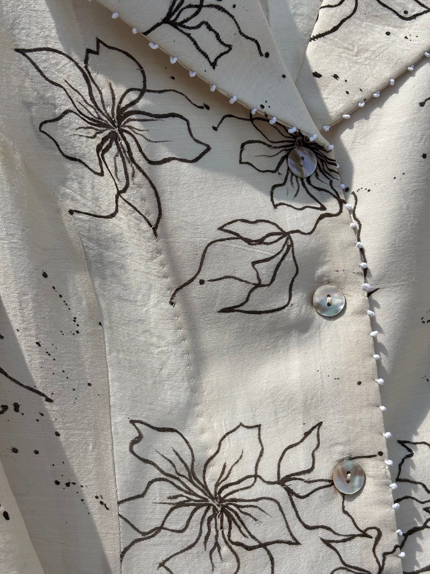 WHITE FLORAL (HAND PAINTED) LONG SHIRT