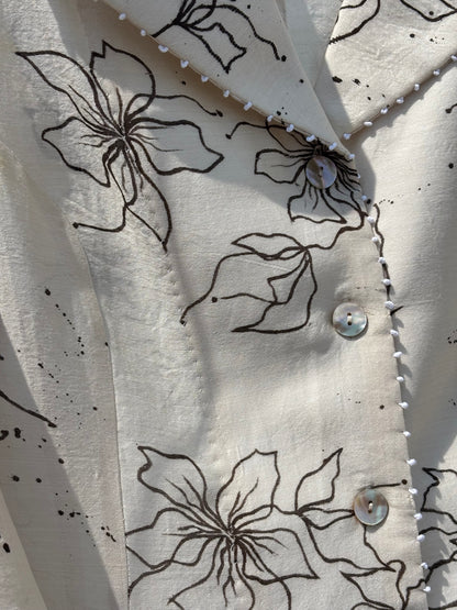 WHITE FLORAL (HAND PAINTED) LONG SHIRT
