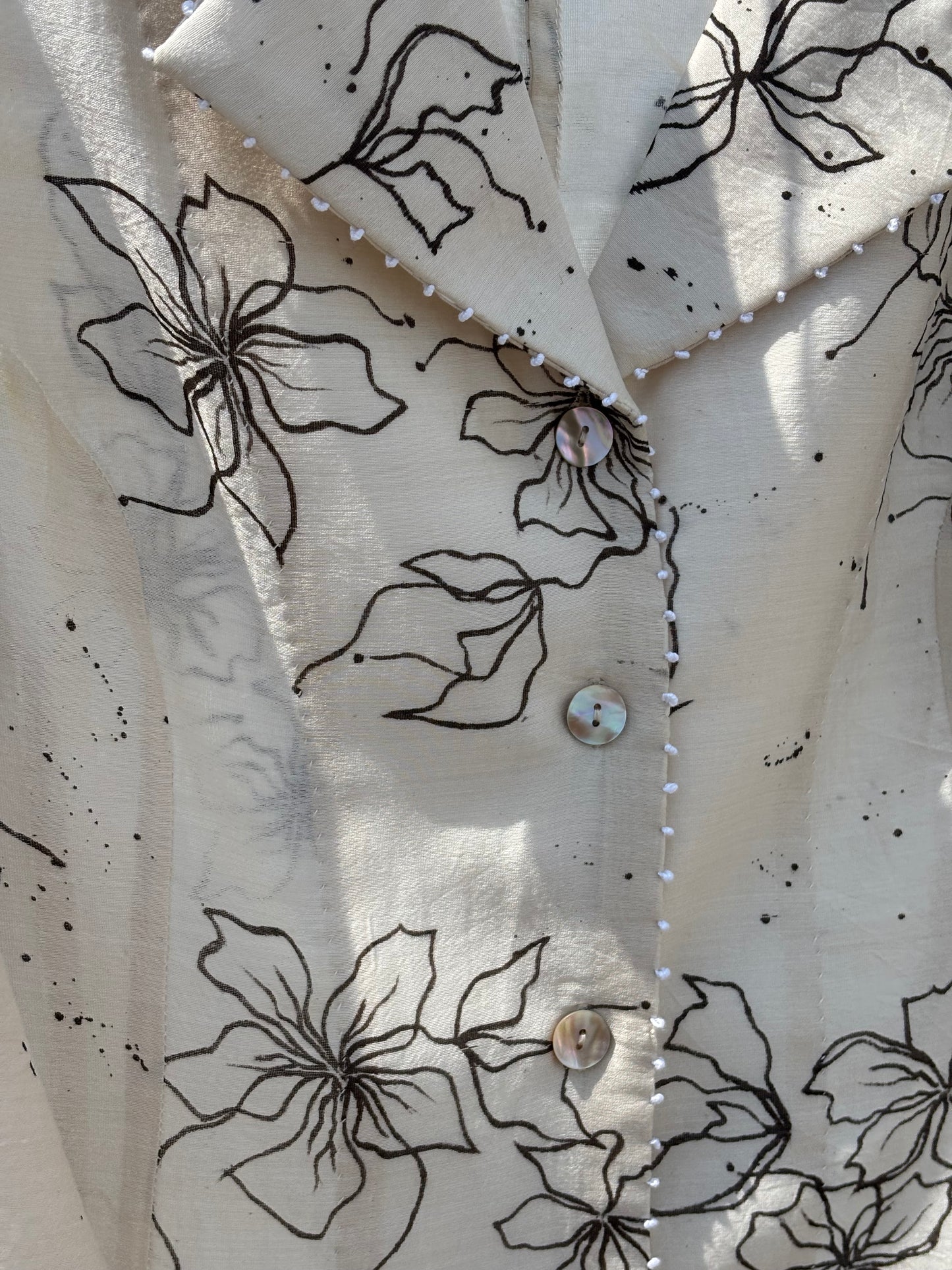 WHITE FLORAL (HAND PAINTED) LONG SHIRT