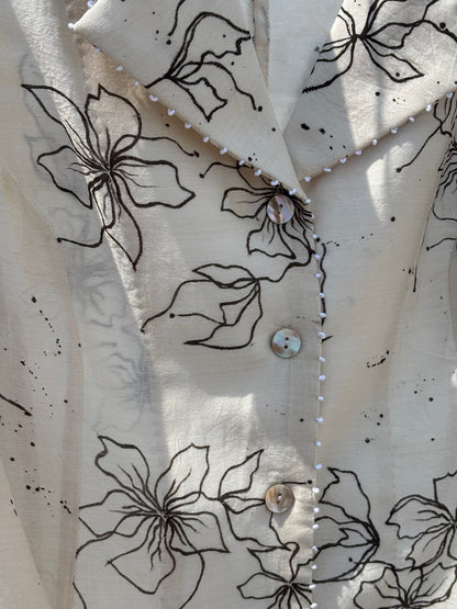 WHITE FLORAL (HAND PAINTED) LONG SHIRT