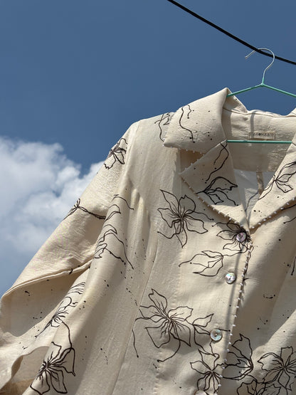 WHITE FLORAL (HAND PAINTED) LONG SHIRT