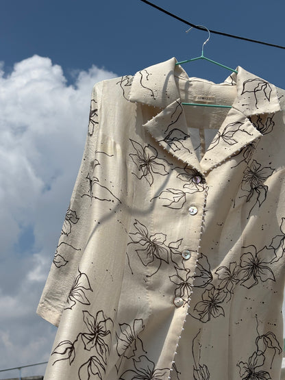 WHITE FLORAL (HAND PAINTED) LONG SHIRT