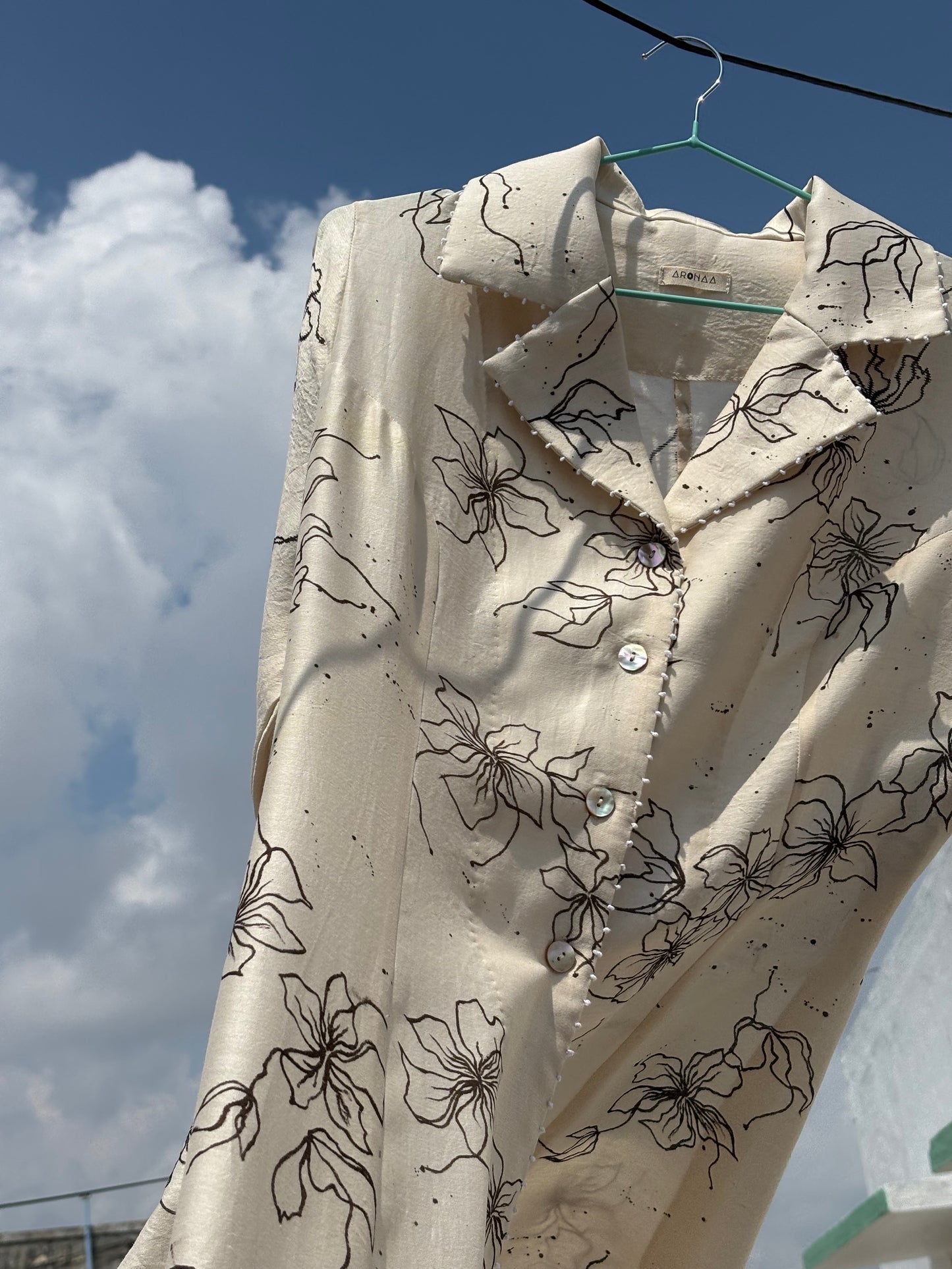 WHITE FLORAL (HAND PAINTED) LONG SHIRT