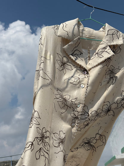 WHITE FLORAL (HAND PAINTED) LONG SHIRT