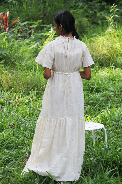 HANDLOOM CHECKERED DRESS WITH MINIMAL EMBROIDERY