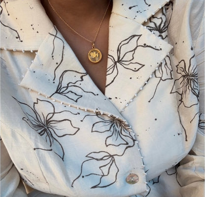 WHITE FLORAL (HAND PAINTED) LONG SHIRT