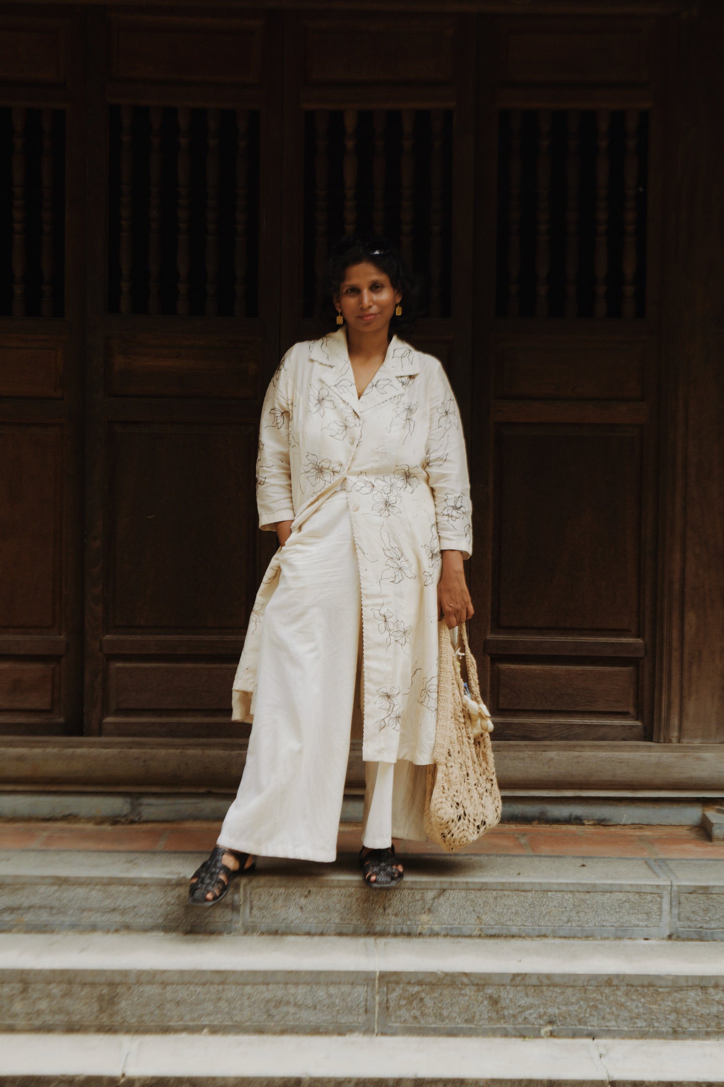 WHITE FLORAL (HAND PAINTED) LONG SHIRT