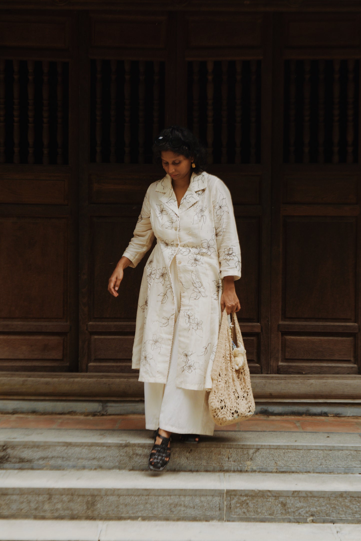 WHITE FLORAL (HAND PAINTED) LONG SHIRT