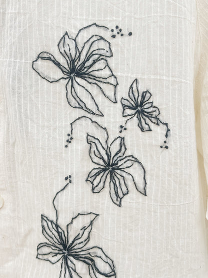 WHITE SELF-STRIPE EMBROIDERED SHIRT