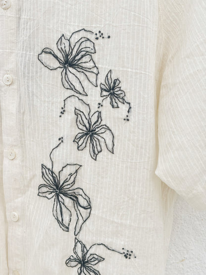 WHITE SELF-STRIPE EMBROIDERED SHIRT