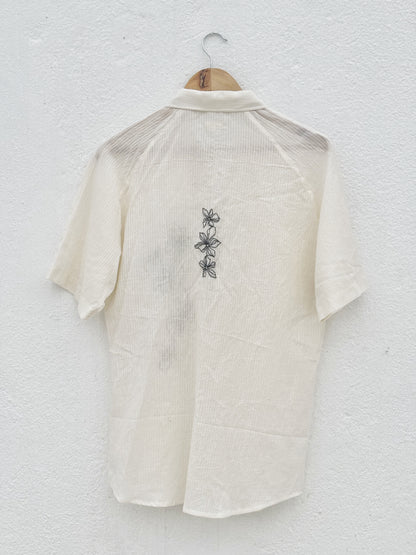 WHITE SELF-STRIPE EMBROIDERED SHIRT