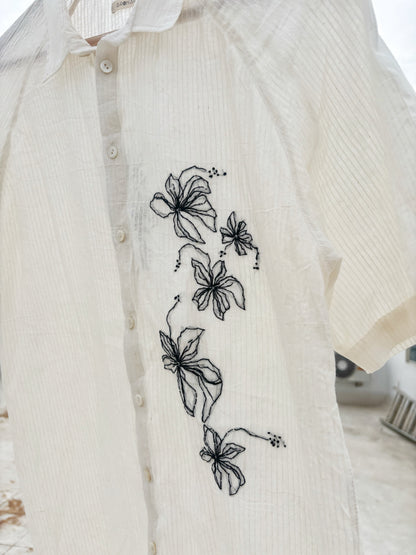 WHITE SELF-STRIPE EMBROIDERED SHIRT