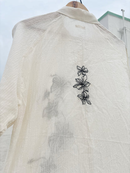 WHITE SELF-STRIPE EMBROIDERED SHIRT