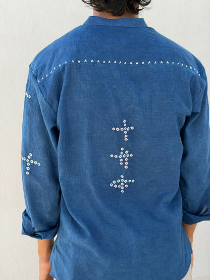 SUNGUDI AND EMBROIDERED INDIGO SHIRT
