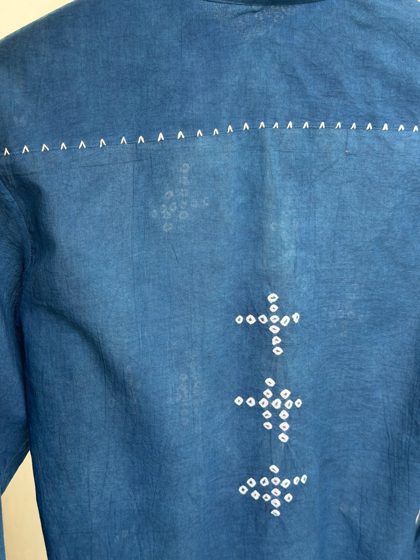 SUNGUDI AND EMBROIDERED INDIGO SHIRT