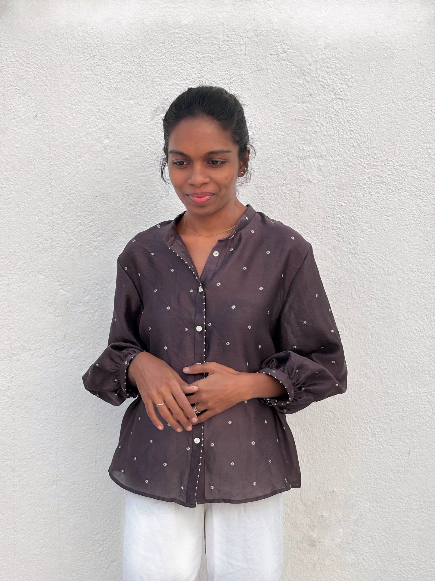 BLACK STATEMENT COTTON SILK SHIRT