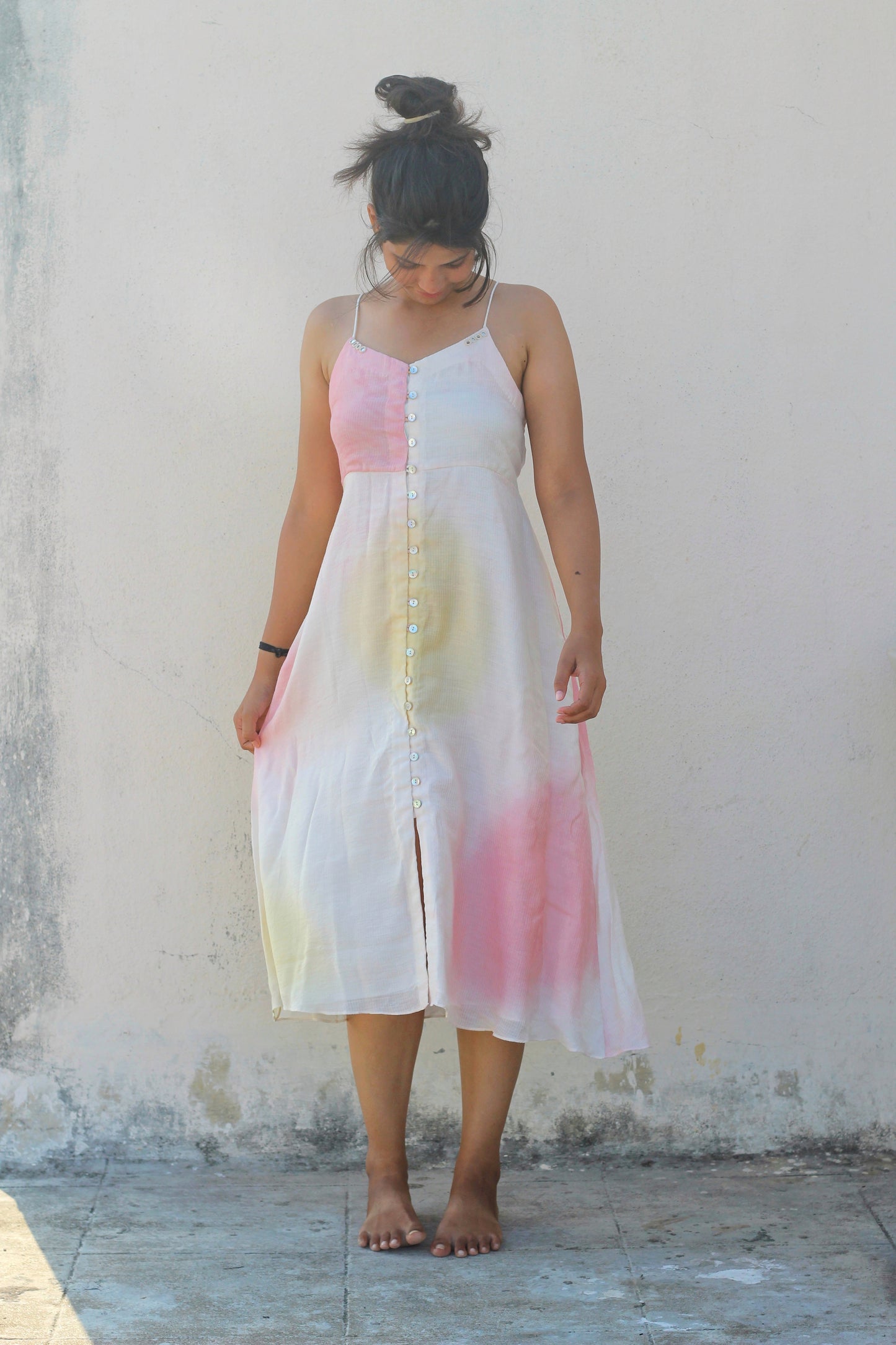 MULTI COLOUR HAND-PAINTED DRESS WITH MIRROR EMBELISHMENTS