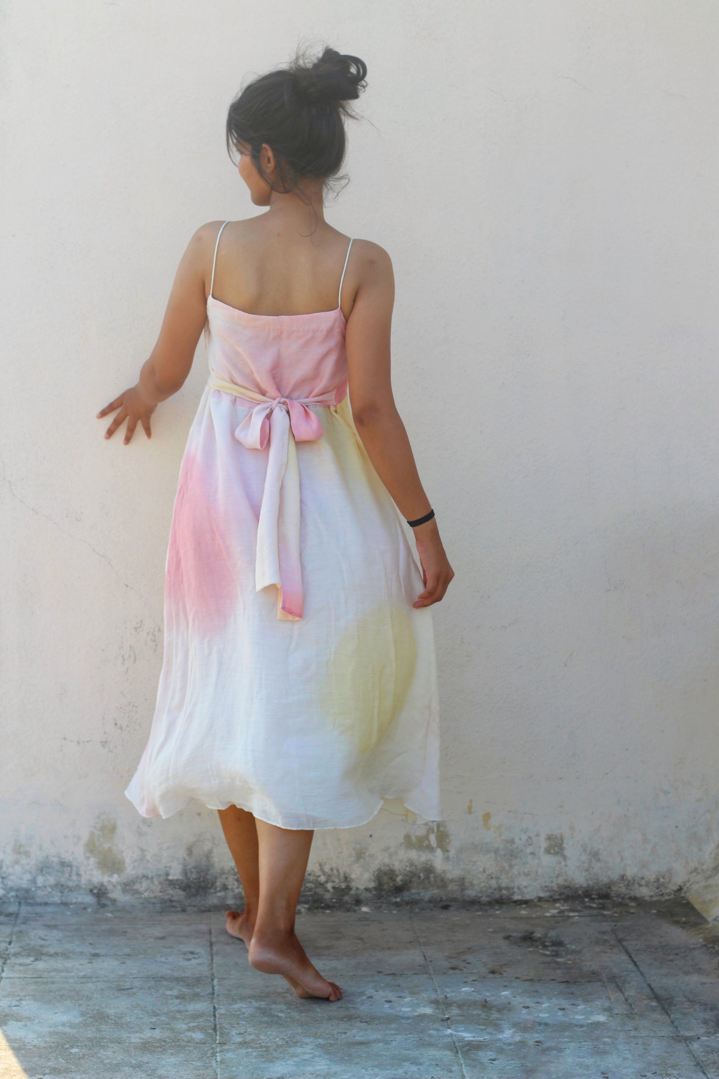 MULTI COLOUR HAND-PAINTED DRESS WITH MIRROR EMBELISHMENTS