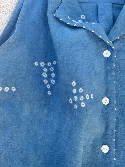 INDIGO SLEEVELESS SUNGUDI SHIRT