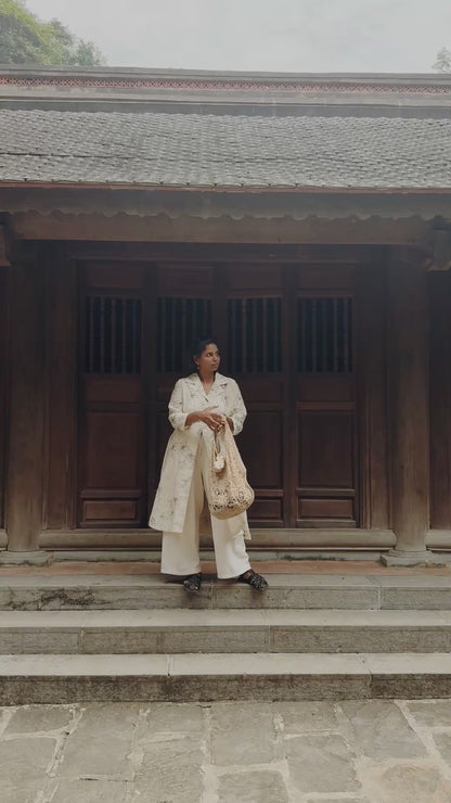 WHITE FLORAL (HAND PAINTED) LONG SHIRT